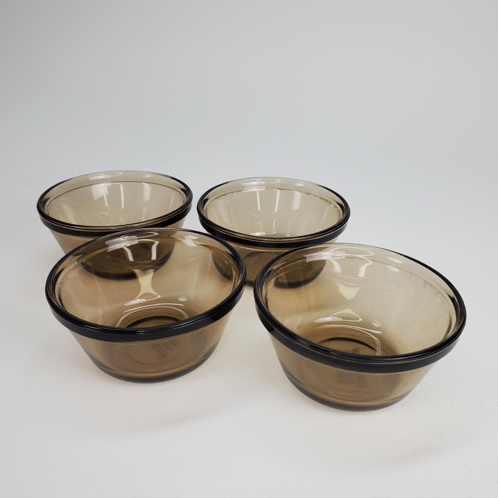 Vintage Smoky Brown Glass Custard Cups 6oz Ramekins Set of 4 USA 1034